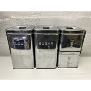 Lincoln Beautyware Vintage 1950s Chrome 4 Piece Cannister Set Mid Century
